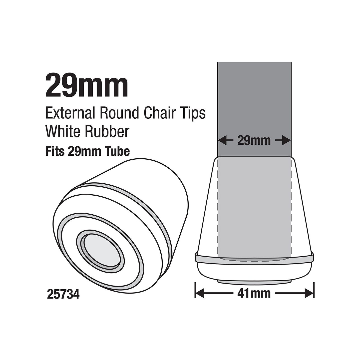 Surface Gard White Round Rubber Chair Tips - 29mm - 4 Pack