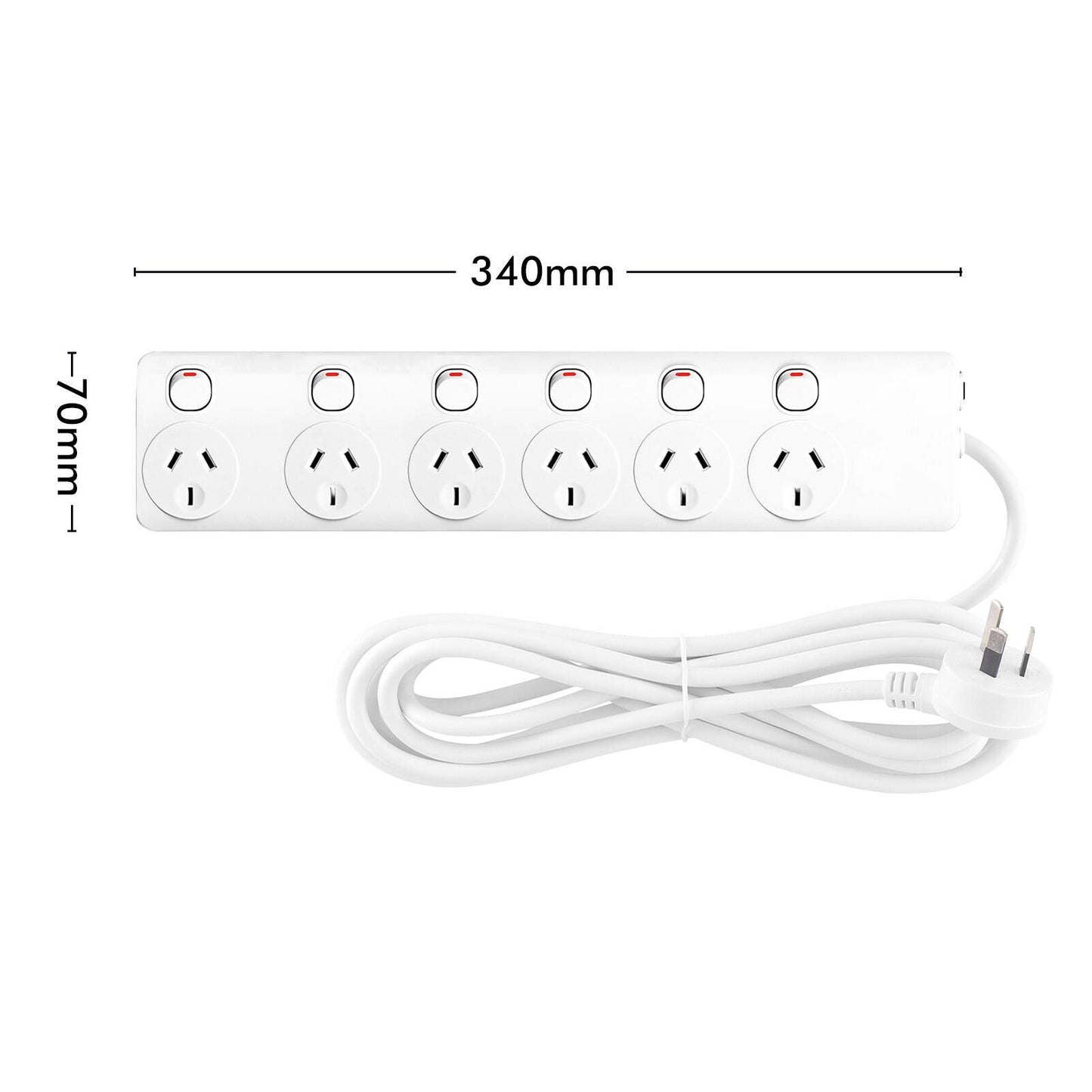 Arlec White Powerboard - 6 Outlet - 1.8m