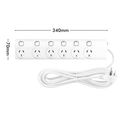 Arlec White Powerboard - 6 Outlet - 1.8m