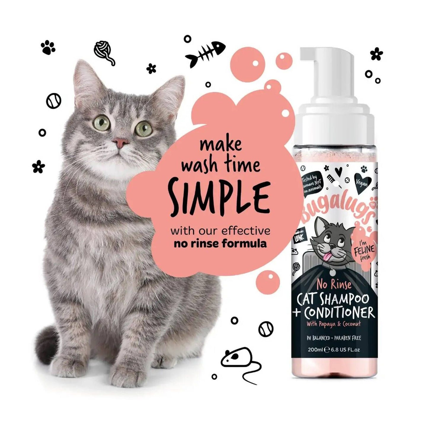 Bugalugs No Rinse Cat Shampoo and Conditioner - 200ml