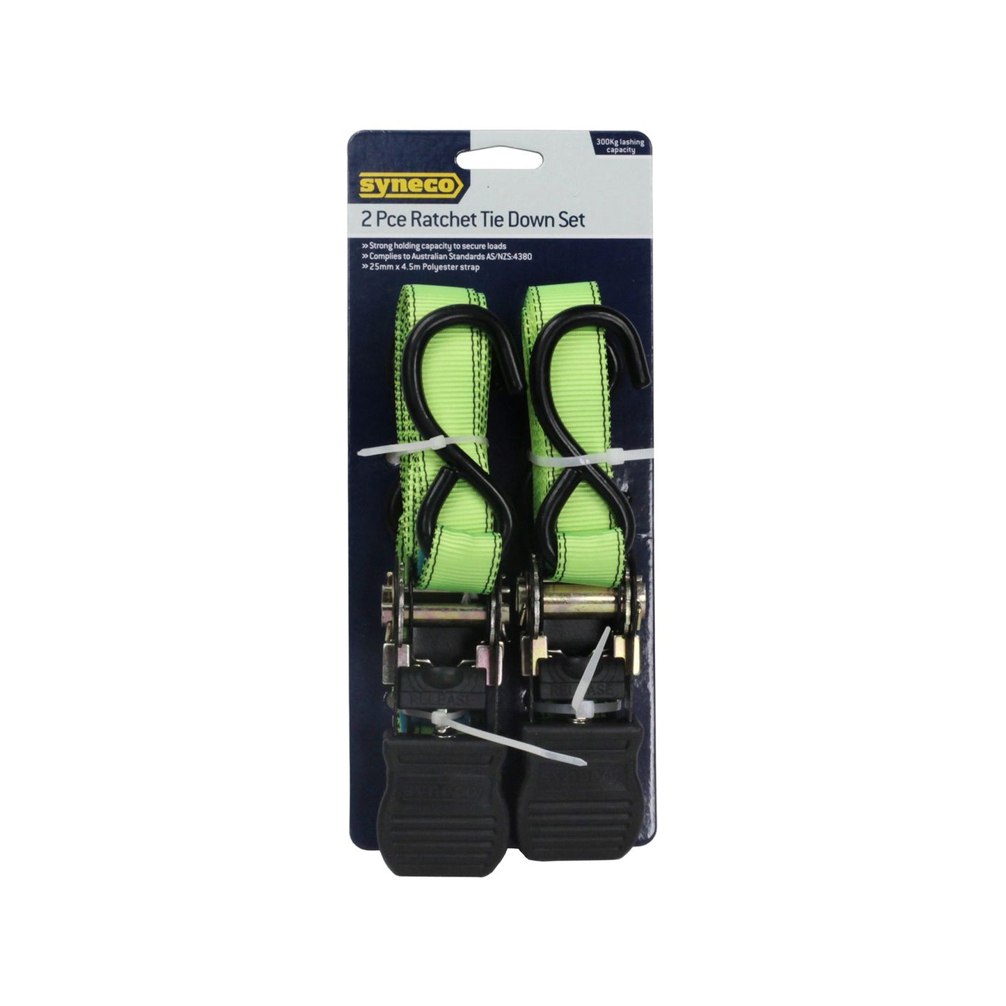 Syneco S Hook Tie Down Ratchet Set - 25mm x 4.5m - 2 Pack