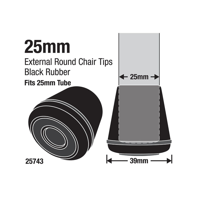 Surface Gard Black Round Rubber Chair Tips 25mm 4 Pack