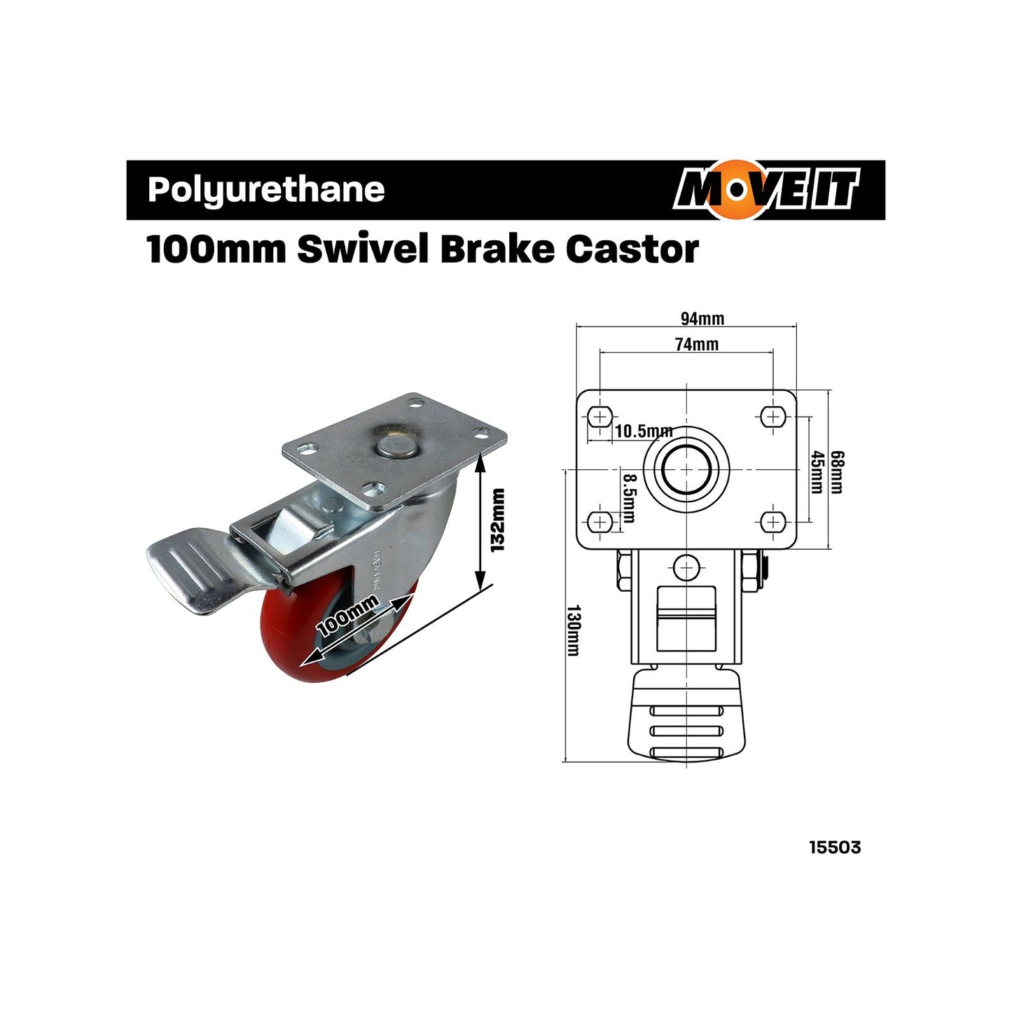 Move It Swivel Brake Castor - 100mm