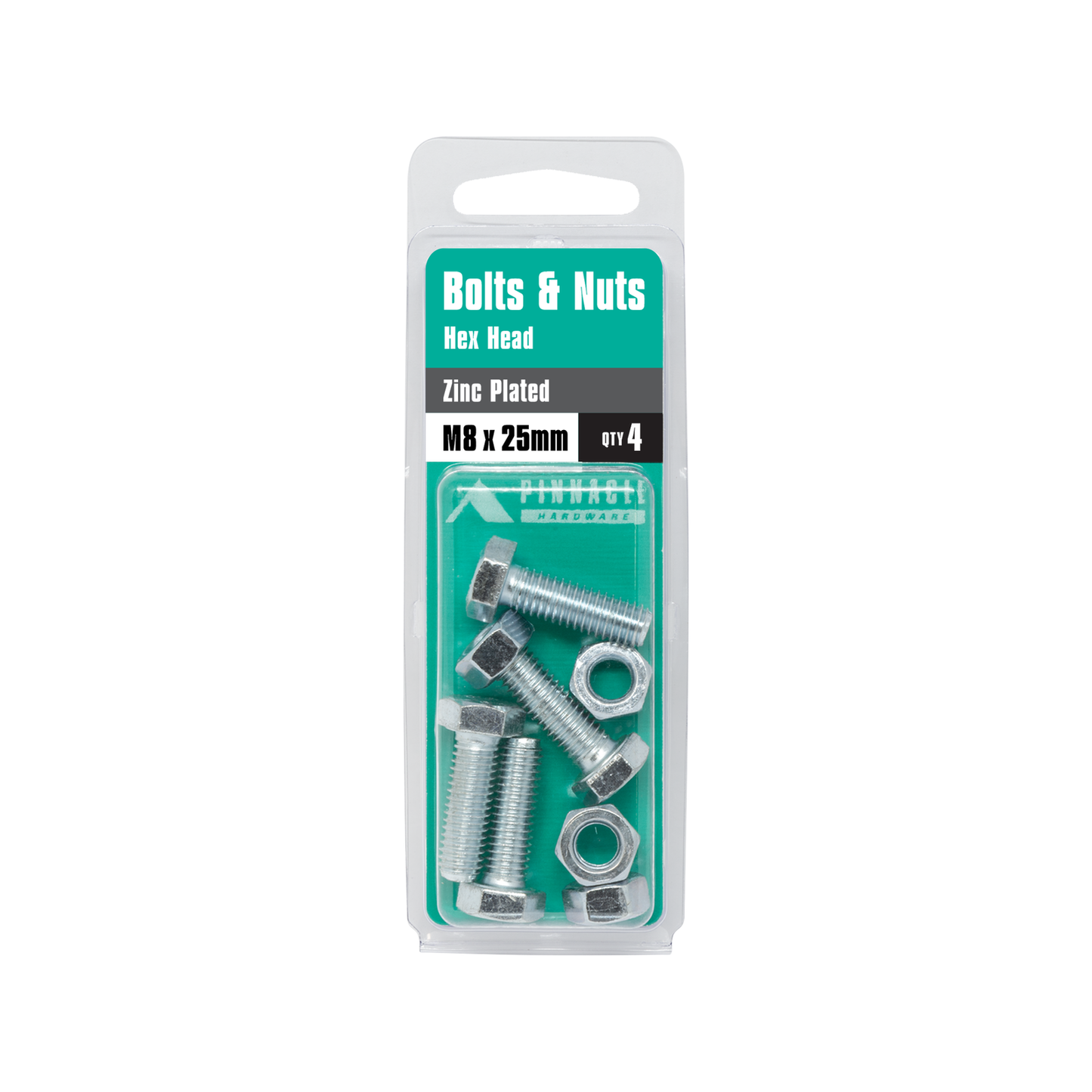 Pinnacle Hex Head Bolts and Nuts - M8 x 25mm - 4 Pack