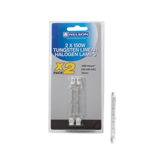 Nelson Tungsten Halogen Globe - 78mm - 150W - 2 Pack