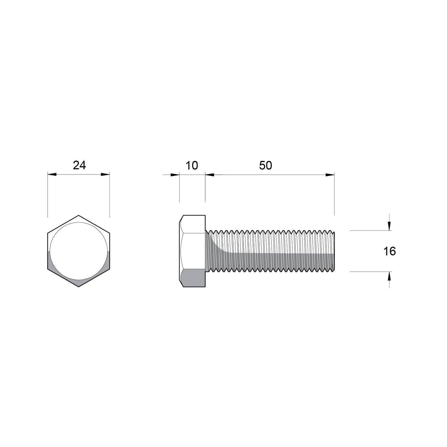 Zenith M16 Hot Dip Galvanised Hex Head Bolts and Nuts - 50mm - 12 Pack