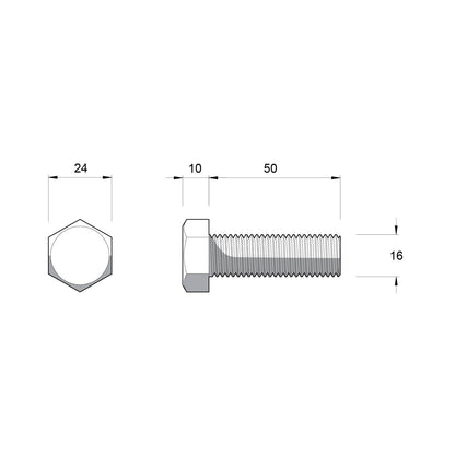 Zenith M16 Hot Dip Galvanised Hex Head Bolts and Nuts - 50mm - 12 Pack