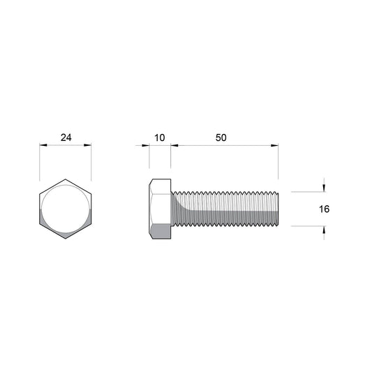Zenith M16 Hot Dip Galvanised Hex Head Bolts and Nuts - 50mm - 12 Pack