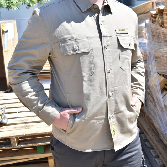 DEWALT Khaki Granite Long Sleeve Button Up Shirt - L