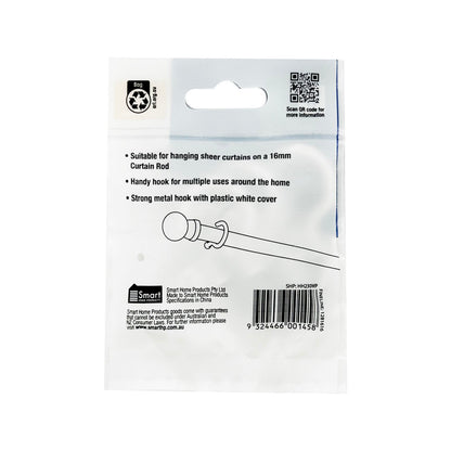 Windoware White Curtain Rod Cup Hooks - 16mm - 5 Pack
