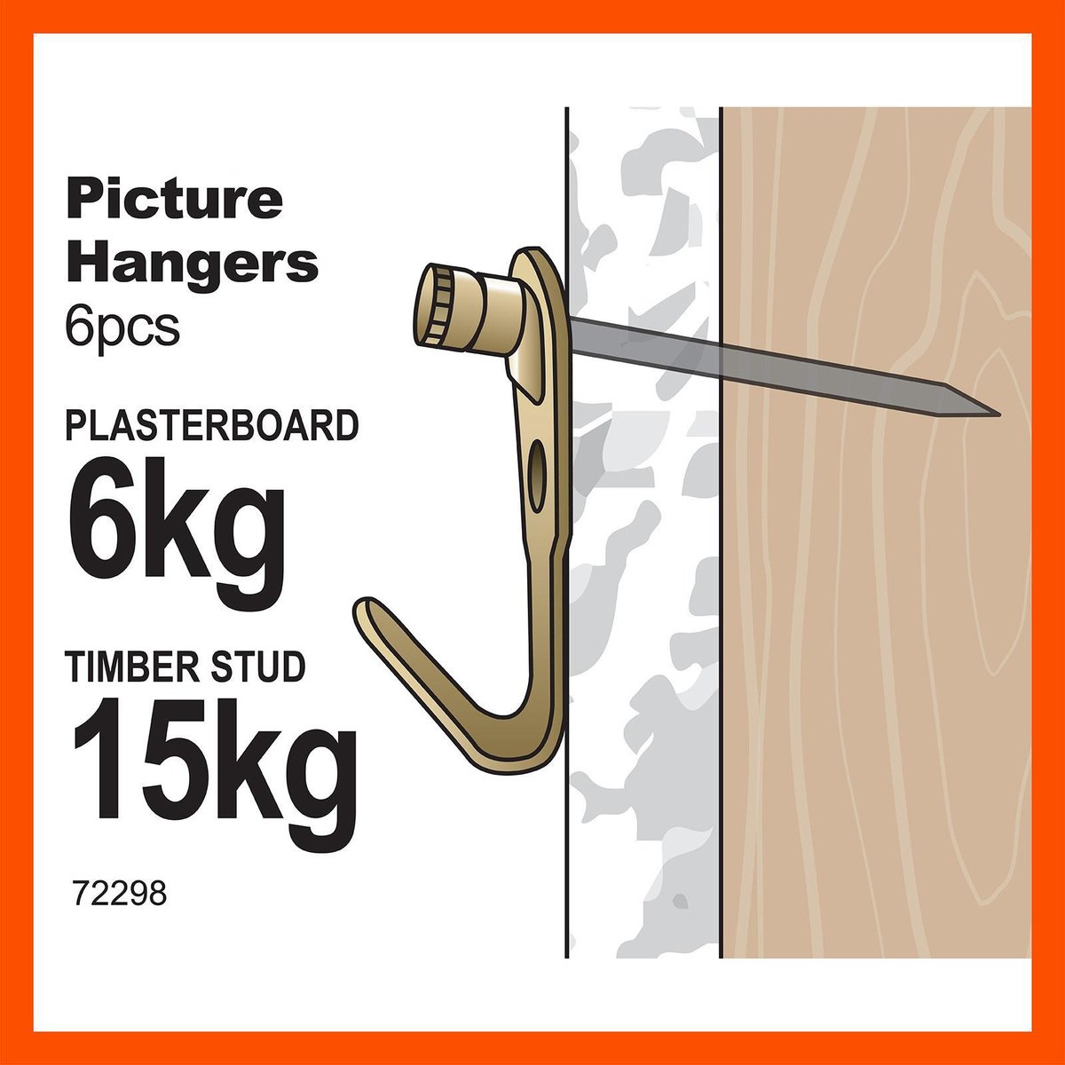 Everhang Picture Hanger - 15kg - Brass Plated - Heavy Duty - 6 Pack