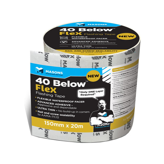 Masons 40 Below Flex Self-Adhesive Flashing Tape - 150mm x 20m - White