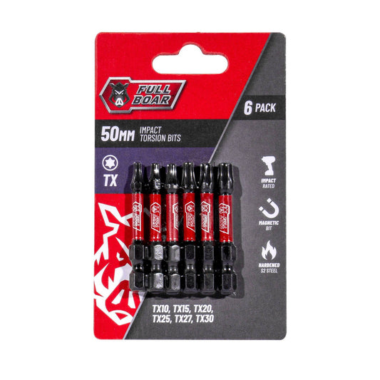 Full Boar Impact Torsion Bits Set TX x 50mm 6 Pack