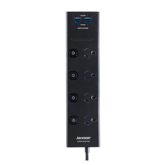 Jackson Powerboard - 4 Outlet - 1.8m - Black