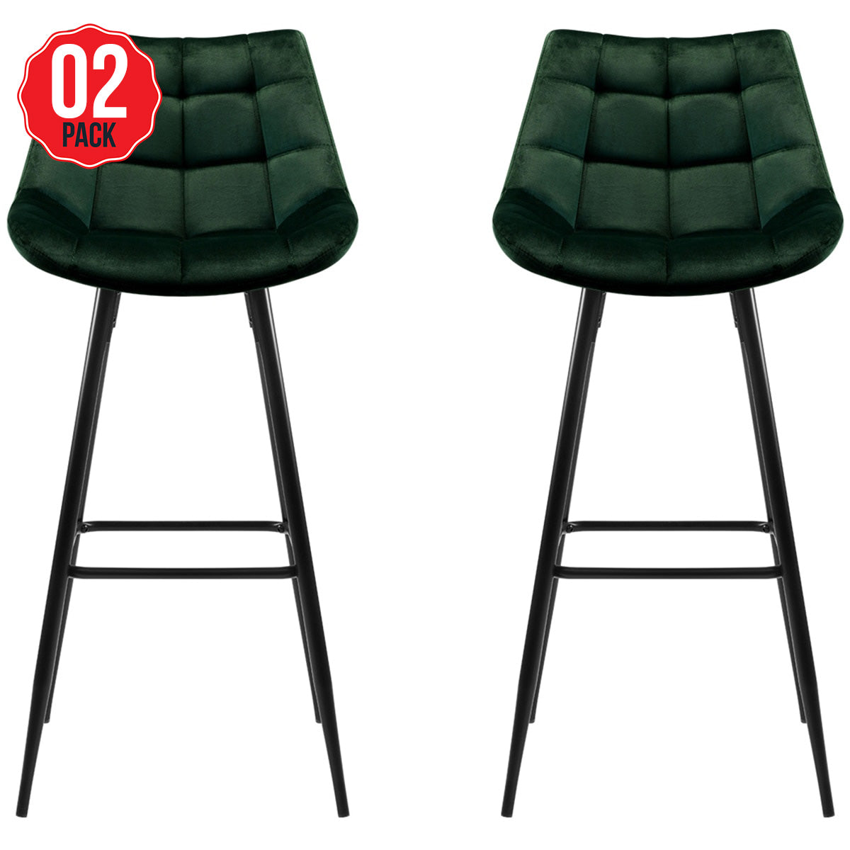 Artiss Velvet Barstool Green 2 Pack