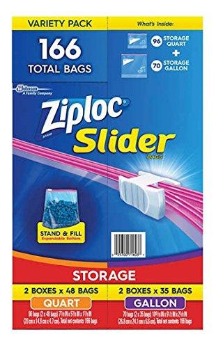 Ziploc Slider Storage Bags 166 Count Variety Pack: Quart (96 ct.), Gallon  (70 ct.)